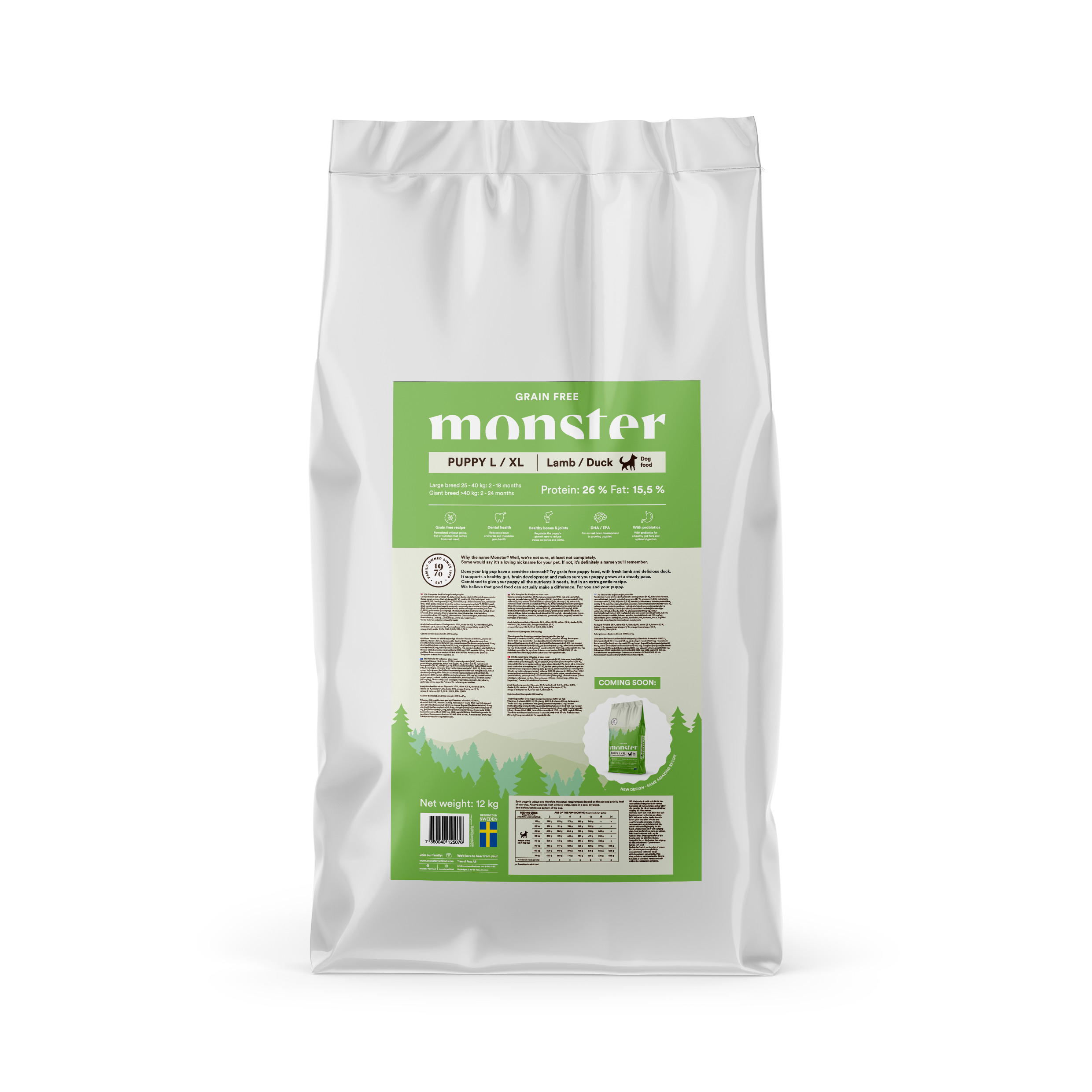 Monster Dog Grain Free Puppy L/ XL Lamb/Duck 12 kg